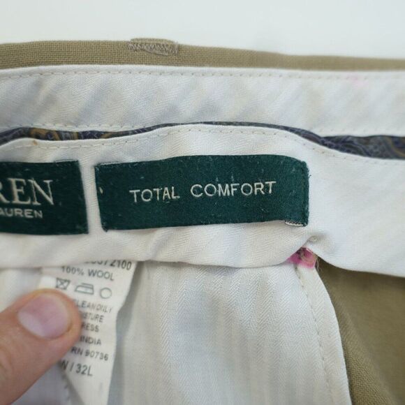 DAMAGED Lauren Ralph Lauren Total Comfort Wool Dress Pants 35 / 29 Tan Mid Rise - Picture 6 of 9